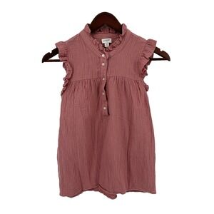 J.Crew Smocked Top Women M Pink Ruffle Sleeve Cotton Gauze Blouse